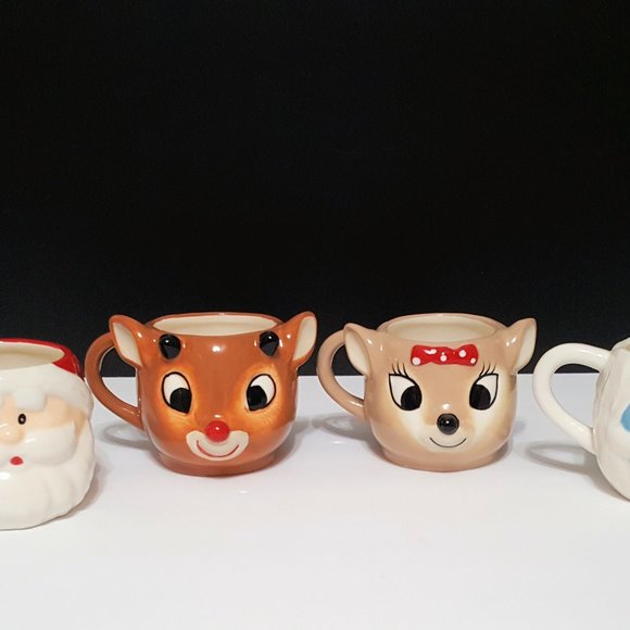 NEW RARE Pottery Barn Kids Set of 4 Rudolph Character Shaped Stoneware M… - Picture 2 of 9